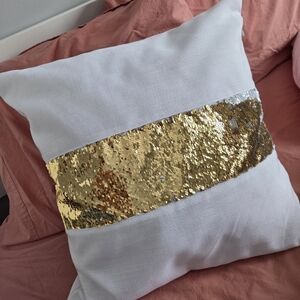 White Pillow with Gold Sequin Accent